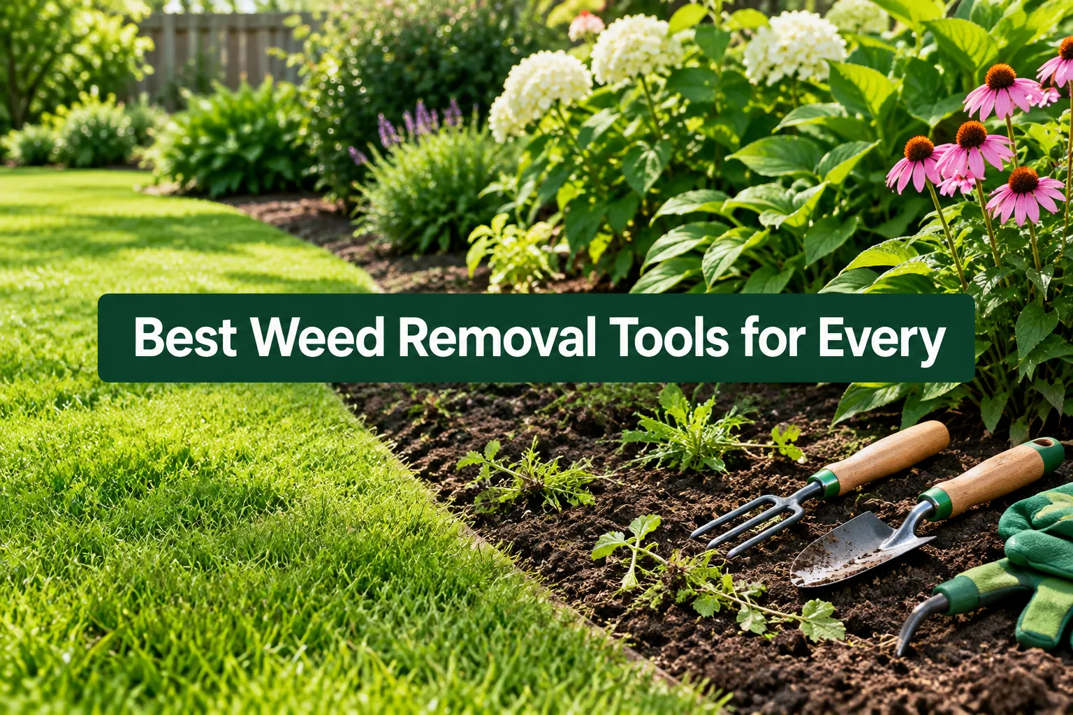 Professional () hero image with SHORT (≤42 chars): 'Best Weed Removal Tools for Every', on a high-contrast panel, centered