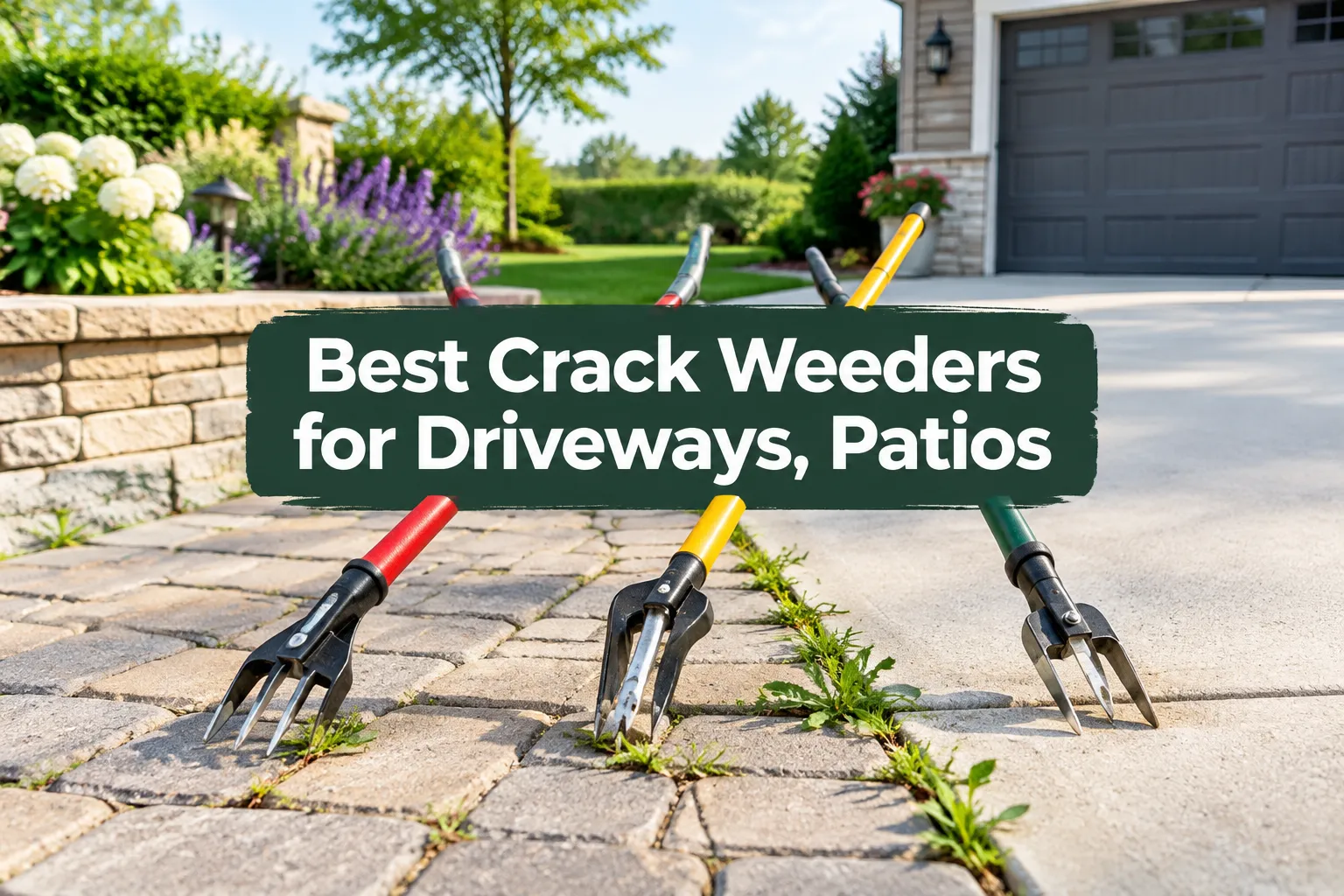 Professional () hero image with SHORT (≤42 chars): 'Best Crack Weeders for Driveways, Patios', on a high-contrast panel,